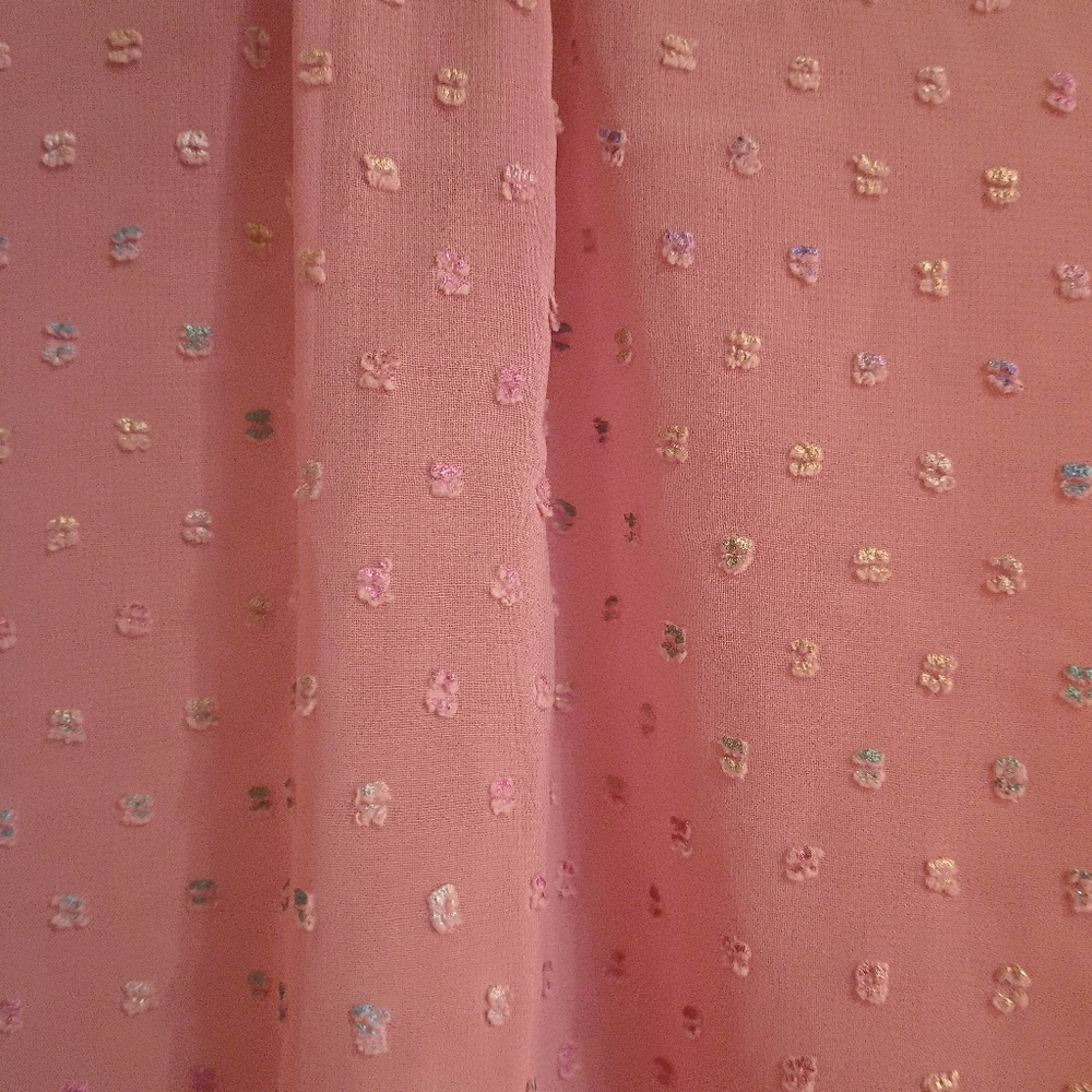 Pink Sheer Chiffon Clip Dot Mock Neck Long Sleeve Blouse - Picture 6 of 13